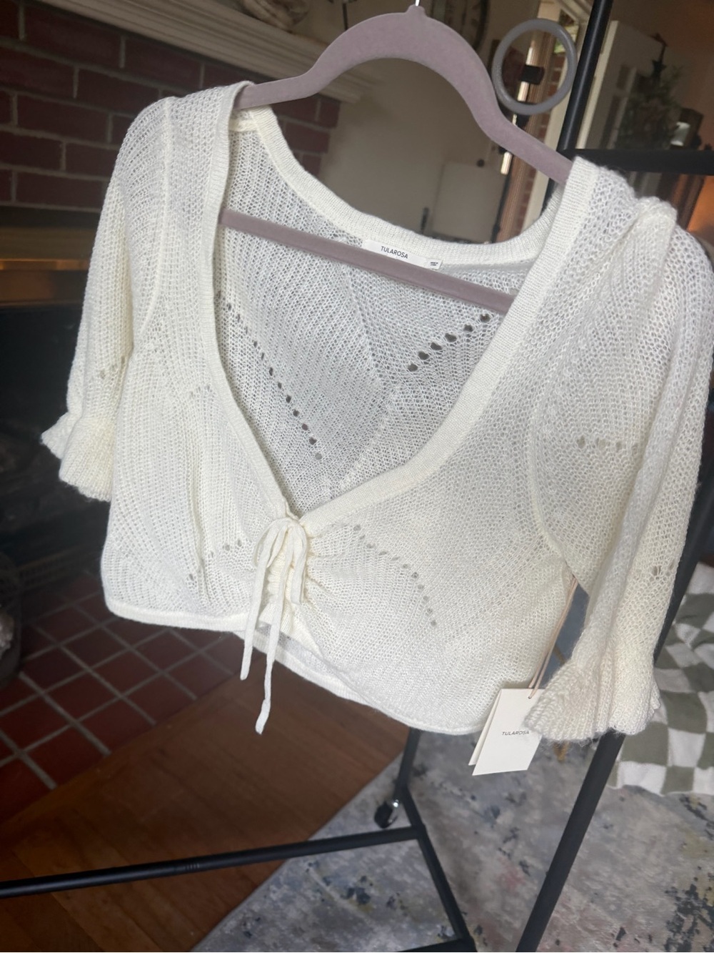 TULAROSA - Ivory Tie-Front Knit Cropped Sweater